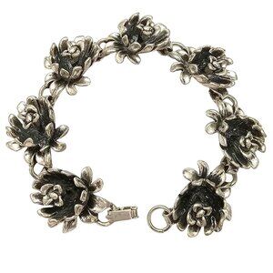 Jewel Art Sterling Silver Flower Link Bracelet Signed, C807